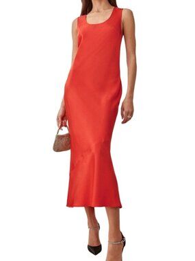 Reformation Tacoma Silk Midi Dress Paprika Orange Red Wedding Cocktail XS